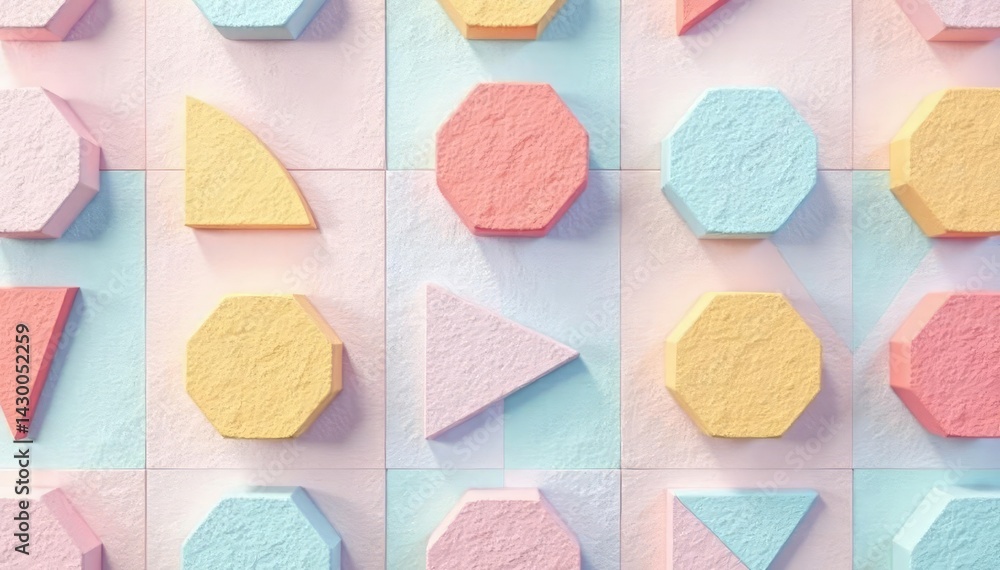 Poster abstract geometric shapes in soft pastel tones create a calming, minimalist repeat pattern , sophist