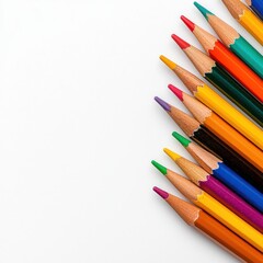 Naklejka premium Close Up of Vivid Multicolored Wooden Coloring Pencils in Diagonal Arrangement on White