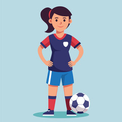 Soccer women, female football player with ball, isolated vector , high contrast illustration, front view 