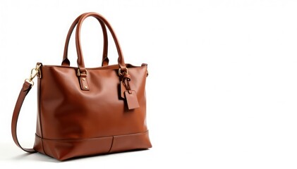 Naklejka premium Brown leather tote bag, isolated on white background, isolated, classic bag