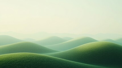 Serene rolling green hills under a soft pastel sky, evoking tranquility and nature's beauty, perfect for backgrounds in wellness, relaxation, or environmental themes