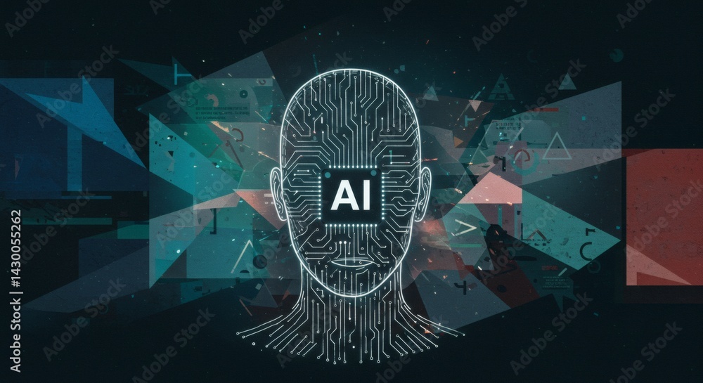 Poster artificial intelligence concept head with circuit board design