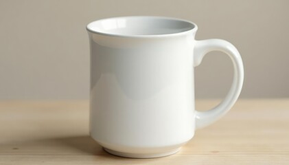 Obraz premium Classic white ceramic mug, handle detail visible, crockery, background