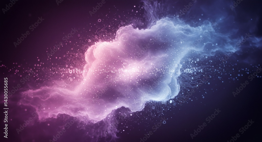 Poster abstract cloud computing concept with data stream in blue and purple