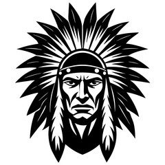 Obraz premium Native american chief with feathered headdress