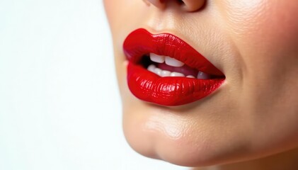 Fototapeta premium Close-up vibrant red lipstick, pristine white backdrop, lipstick, color, template