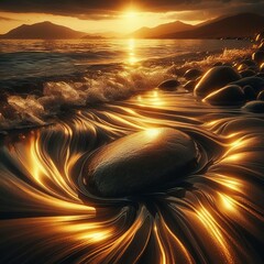Golden rocks near the shoreline