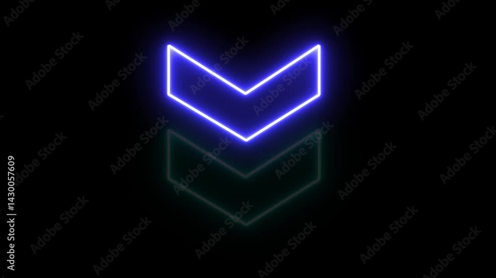 Poster glowing neon blue down swipe arrow icon animation. abstract neon flash lightning arrow downloading a