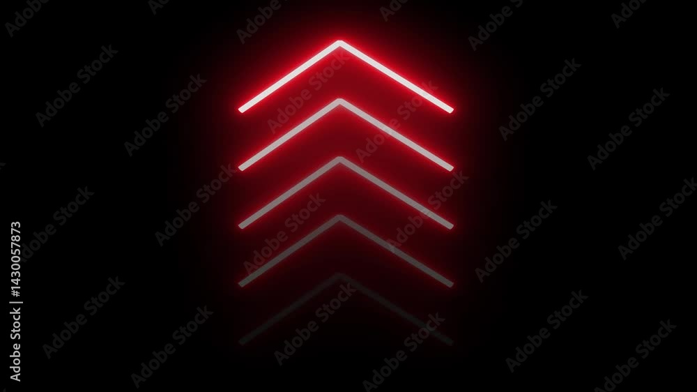Poster neon upward arrow icon animation. retro signboard with up arrow. glowing red single-line upload arro
