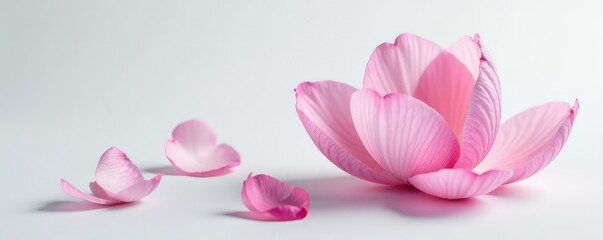 Delicate petals unfolding on a pure white surface, simple elegance, nature