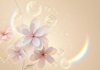 Elegant Floral Design with Soft Pastel Colors, Bubbles and Rainbow Elements for Beauty and Relaxation.