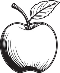 Minimal apple fruit outline illustration in black and white featuring a clean design suitable for kitchen prints healthy eating guides fruit labels and farm graphics