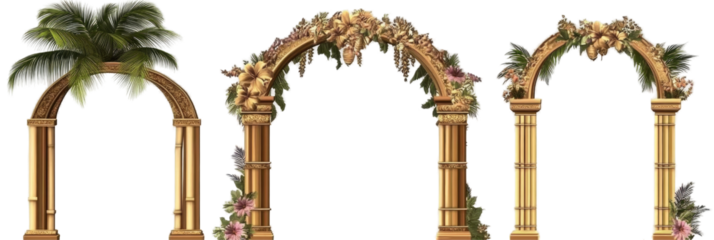 Elegant Decorative Arches with Floral and Foliage Accents for Events and Celebrations on transparent background