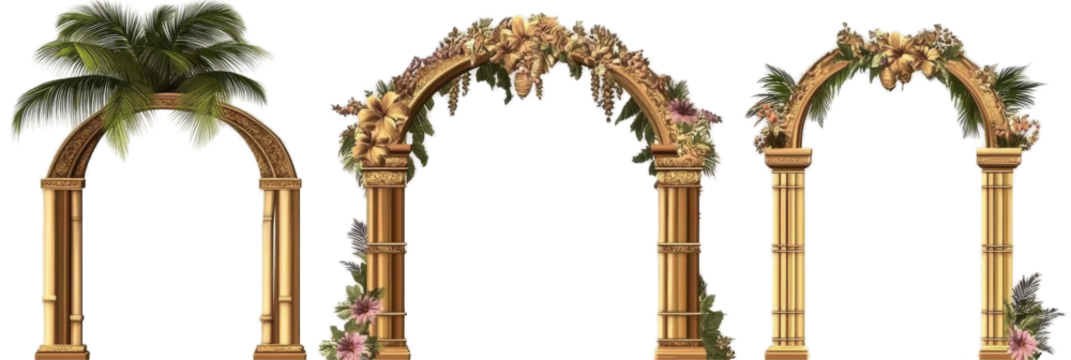 Elegant Decorative Arches with Floral and Foliage Accents for Events and Celebrations on transparent background