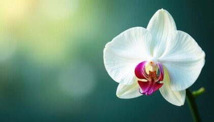 Obraz premium Delicate white orchid blossom, pristine background, fragile, petal