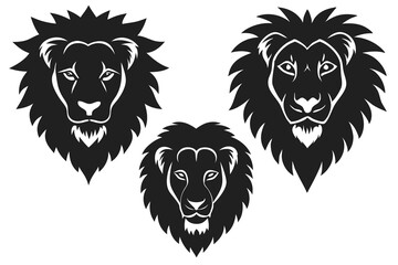 set of lion head vector silhouette illustration isolated on white background