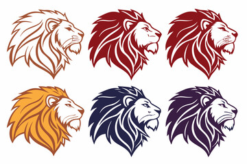 set of lion head vector silhouette illustration isolated on white background
