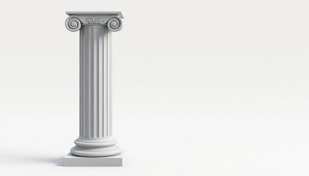 Elegant Roman column against stark white backdrop, art, simple, design