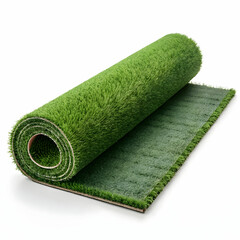 roll of artificial grass mat on white background