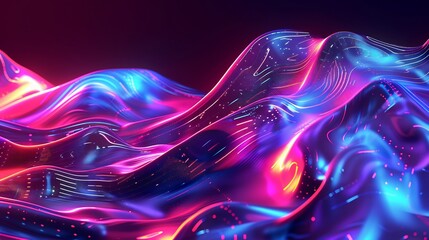 Neon Cyber Aesthetic Iridescent Surfaces sci fi inspired AI texture featuring high tech fluid pattern artistic digital distortion glowing holographic gradient futuristic cyber style cut out isolated
