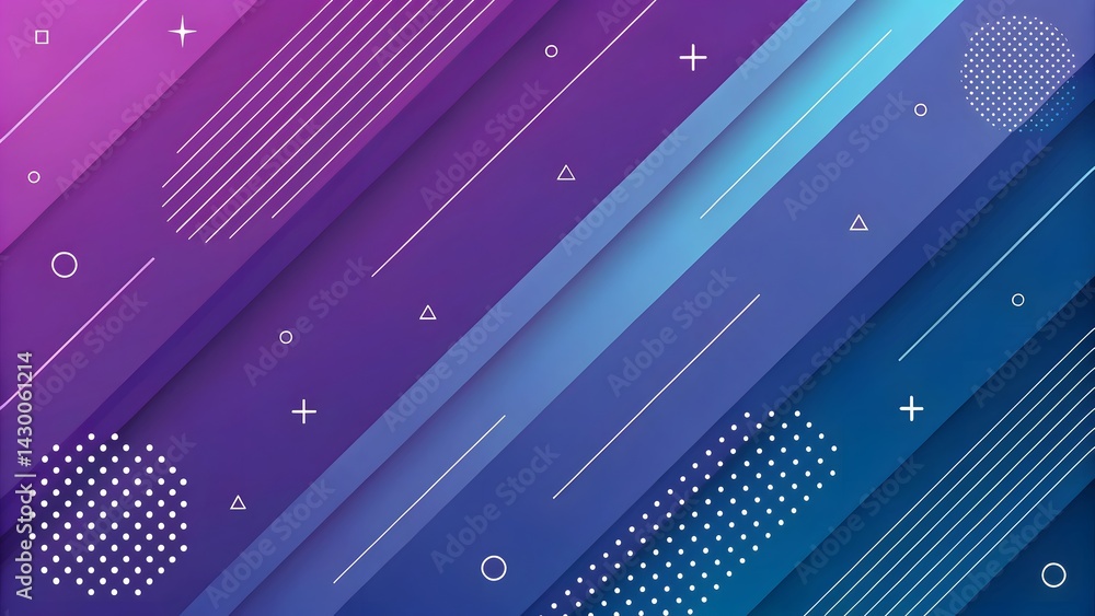 Poster a vibrant symphony of blues and purples, a dynamic interplay of lines and shapes, creating a modern 