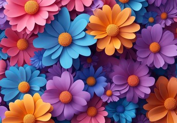 Fototapeta premium Colorful Paper Flower Arrangement Pink, Orange, Purple, and Blue Hues