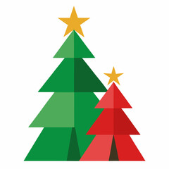 Stylized Christmas Tree Vector – Minimal Red and Green Holiday Trees with Stars for Cards, Decor, and Crafts