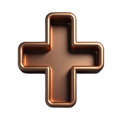 Obraz premium 3D Bronze Medical Cross Icon in Minimal Style on White Background for Health and Emergency Concepts