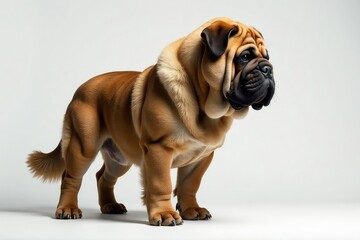 Obraz premium Imposing Mastiff, detail shot, pure white backdrop, ears, texture, head