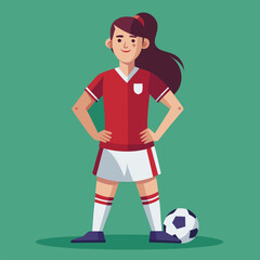 Soccer women, female football player with ball, isolated vector , high contrast illustration, front view 