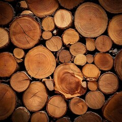 Fototapeta premium Stack of wooden stumps in cross section texture background. Wood woods forest long wide panorama banner pattern.