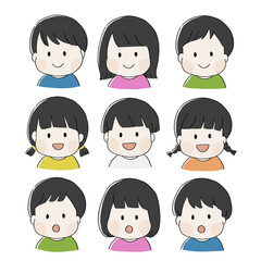 色々な表情の男の子・女の子の顔アイコン