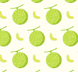 Whole and cut melon pattern seamless background illustration print 