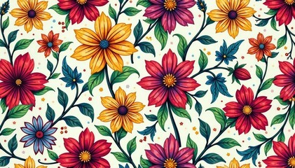Fototapeta premium Intricate, flowing floral pattern, continuous design , acrylic, delicate