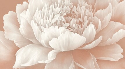 Delicate, light-peachy peony blossom close-up.