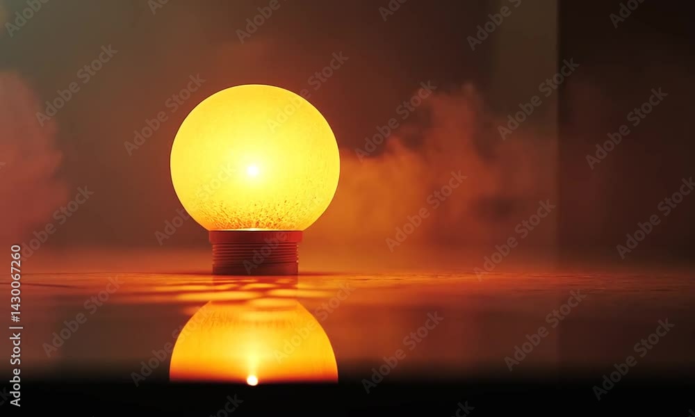 Poster a glowing orb lamp casting warm light on a reflective surface with soft smoke in the background