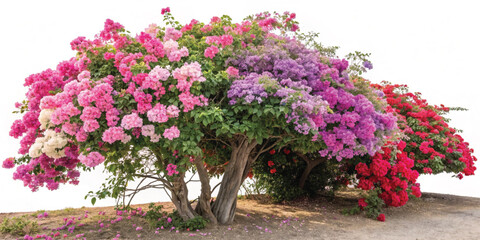 Colorful Tropical Bougainvillea Flowers with Green Leaves – High-Quality Botanical Artwork