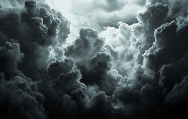 Dense Dark Gray and Black Cloud Formation, Dramatic Grayscale Sky