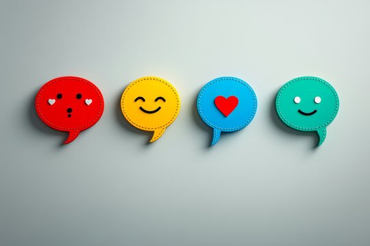 The use of colorful speech bubbles and assorted icons in social media communication embodies the diversity and liveliness of digital discussions, encouraging connection and participation