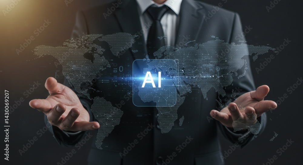 Aufkleber presenting artificial intelligence with global world map concept
