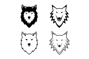 set of wolf head vector silhouette illustration isolated on white background