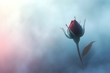 Misty rose bud, a delicate beauty in soft light.