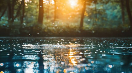 Shimmering water with forest backdrop