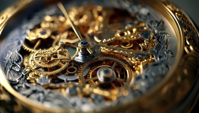 Intricate Gold and Silver Skeleton Pocket Watch Mechanism Close-up