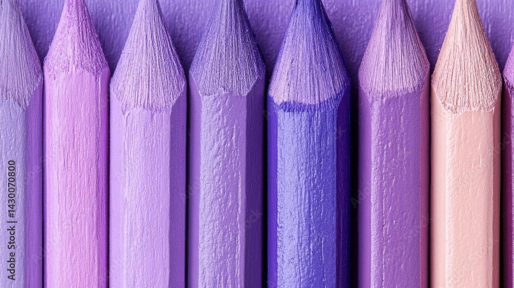 Poster close-up of a range of gradient colored pencils arranged in a row for arts, crafts, and creative pro
