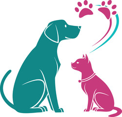  Pet Silhouettes Vector Illustration Dog and Cat sitting face to face at pet center

