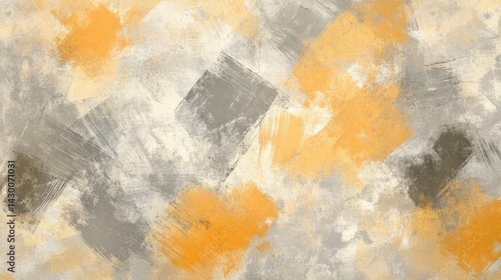 Poster minimalist pencil strokes background with fragmented yellow and gray brushstrokes on canvas texture
