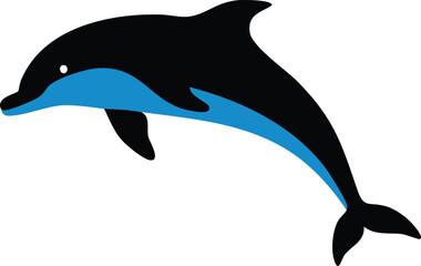 Obraz premium Elegant and Playful Dolphin Emblem with Smooth Lines, Simplified Graphic Design, and Black/Blue Colors Ideal for Water-Inspired Branding and Aquatic Themed Logos