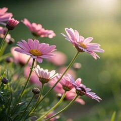 Obraz premium Daisy flowers blooming in a sunny garden nature photography spring environment close-up view floral beauty