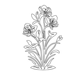 Stylized floral arrangement featuring delicate blooms and flowing linear outlines